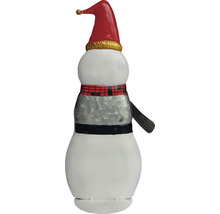 Om de zăpadă decorativ cu căciulă roșie și fular în carouri