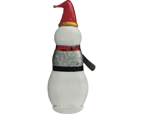 Om de zăpadă decorativ cu căciulă roșie și fular în carouri