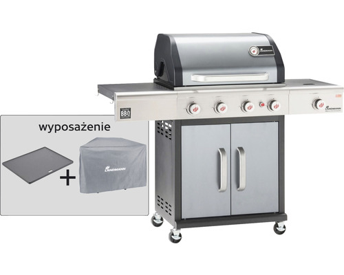 Grătar pe gaz Landmann cu accesorii precum placă de grătar și husă de protecție