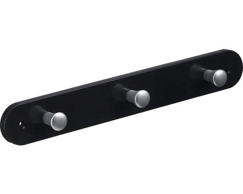 Cuier de perete cu 3 cârlige Hettich Colours & Kids 280x40x30 mm, plastic negru Bară de garderobă cu trei cârlige