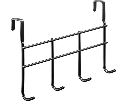 Cuier pentru ușă cu 4 cârlige Hettich Budget 280x165x60 mm, oțel vopsit negru Cuier de ușă cu trei cârlige metalice