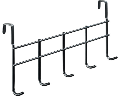 Cuier pentru ușă cu 5 cârlige Hettich Budget 375x165x60 mm, oțel vopsit negru Cuier de ușă cu cinci cârlige din metal