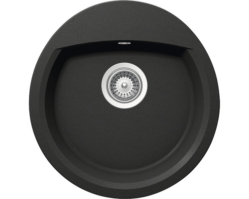 Chiuvetă bucătărie cristalite 1 cuvă Schock Manhattan R-150 49x47 cm fără picurător Nero Chiuvetă de bucătărie rotundă din piatră cu garnitură de scurgere