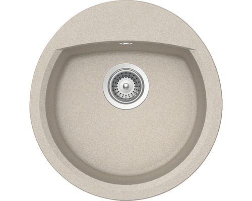 Chiuvetă bucătărie cristalite 1 cuvă Schock Manhattan R-150 49x47 cm fără picurător Sabbia Chiuvetă de bucătărie rotundă din material compozit cu armătură de scurgere