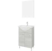 Set mobilier baie Woody 55 cm, incl. bază lavoar, lavoar și oglindă, stejar gri-thumb-0 Set mobilier baie Woody 55 cm, incl. bază lavoar, lavoar și oglindă, stejar gri-thumb-0