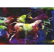 Pictură a unei turme de tauri în culori abstracte