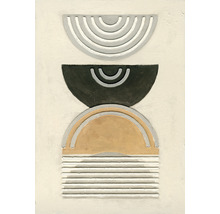 Imagine decorativă de perete cu forme geometrice în diferite tonuri de gri și auriu