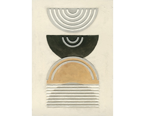 Imagine decorativă de perete cu forme geometrice în diferite tonuri de gri și auriu