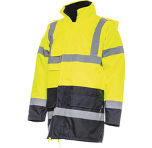 Jachetă de lucru galbenă și neagră cu benzi reflectorizante