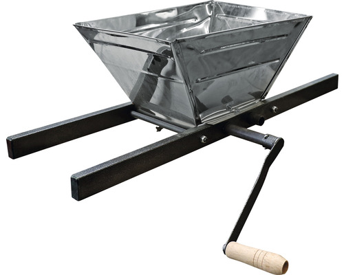 Moară de fructe metalică cu manivelă și pâlnie