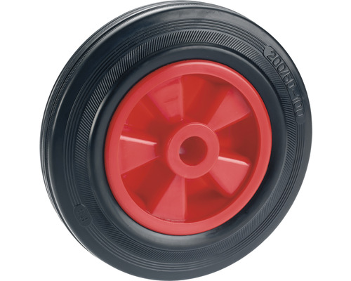 Roată cu jantă roșie și anvelopă din cauciuc negru