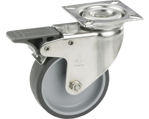 Roată pivotantă plastic Tarrox Ø50mm, placă fixare 60x60 mm, cu rulment & frână Roată pivotantă cu frână și placă