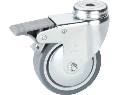 Roată pivotantă metalică & plastic Tarrox Ø75mm, fără placă fixare, cu frână Rotiță pivotantă cu frână