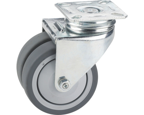 Roată pivotantă plastic Tarrox Ø50mm, placă de fixare 60x60 mm, cu rulment Rotiță pivotantă cu roți duble și placă de montaj