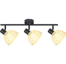Lumină de plafon cu trei spoturi și abajururi cu design de ratan