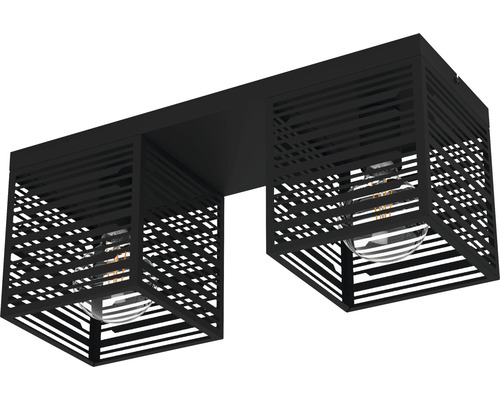 Plafonieră neagră cu două lămpi și design tip cușcă