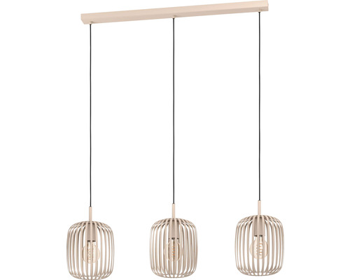 Lampa suspendată cu trei abajururi din lamele de lemn