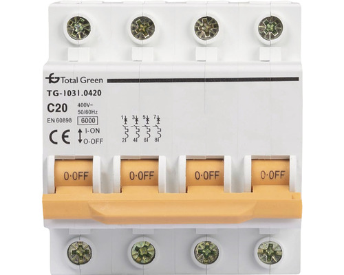 Disjunctor electric modular Total Green 4P 20A 6kA, curbă C