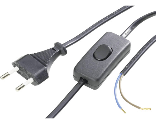 Cablu de alimentare Electroplast MYYU (H03VV-F) 2x0,75 mm² 1,5m negru, cu întrerupător pe fir și ștecher euro