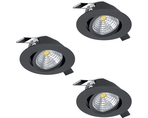 Spot LED încastrat Saliceto 6W 450 lumeni, 2700K variabil, Ø88 mm, negru, pachet 3 bucăți