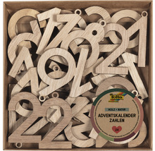 Cifre calendar Advent din lemn, 24 bucăți