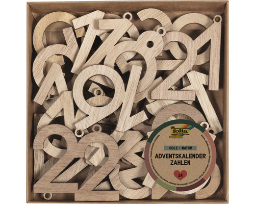 Cifre calendar Advent din lemn, 24 bucăți