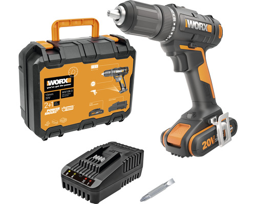 Mașină de găurit & înșurubat Worx WX 108.3 20V max 40Nm, max. 1600 r/min, incl. acumulator și încărcător