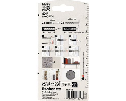 Ambalaj dibluri Fischer cu instrucțiuni de montare și detalii despre șuruburi