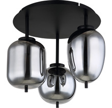Lumină de plafon cu trei lămpi din sticlă și metal