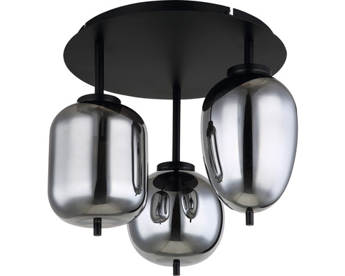 Lumină de plafon cu trei lămpi din sticlă și metal