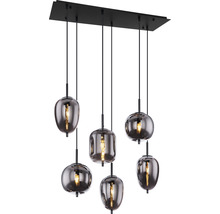 Lumină suspendată cu șase lămpi din sticlă și metal