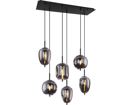 Lumină suspendată cu șase lămpi din sticlă și metal