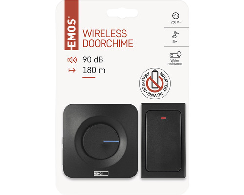 Sonerie fără fir cu un volum de 90 de decibeli și o rază de acțiune de 180 de metri