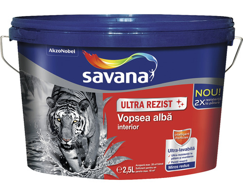 Vopsea de interior Savana Ultra Resist, găleată de 2,5 litri