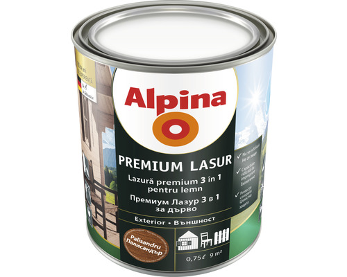 Lazură premium pentru lemn Alpina palisandru 0,75 l Alpina Premium Lazur 3 în 1 lazură pentru lemn, cutie