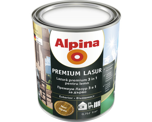 Lazură premium pentru lemn Alpina nuc 0,75 l Alpina Premium Lasur Lazură pentru lemn pentru exterior