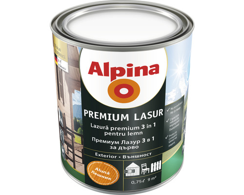 Lazură premium pentru lemn Alpina alun 0,75 l Alpina Lazura premium pentru lemn, cutie de 0,75 litri
