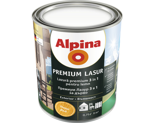 Lazură premium pentru lemn Alpina stejar 0,75 l Alpina Premium Lasur lazură pentru lemn la cutie