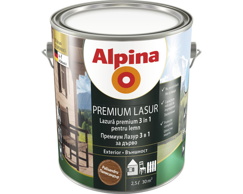 Lazură premium pentru lemn Alpina palisandru 2,5 l Alpina Premium Lazur 3 în 1 lazură de protecție a lemnului în recipient