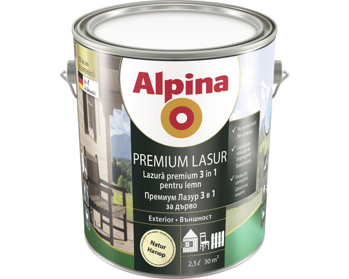Lazură premium pentru lemn Alpina natur 2,5 l Alpina Premium Lazur 3 în 1 cutie lazură pentru lemn