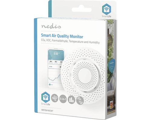Monitor inteligent de calitate a aerului Nedis în ambalaj pentru măsurarea CO2, COV, formaldehidei, temperaturii și umidității