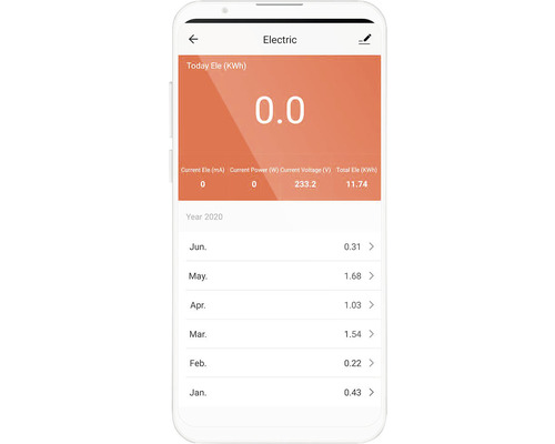 Afișaj smartphone cu date despre energia electrică