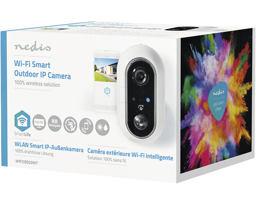 Ambalajul unei camere IP de exterior inteligente Nedis WiFi