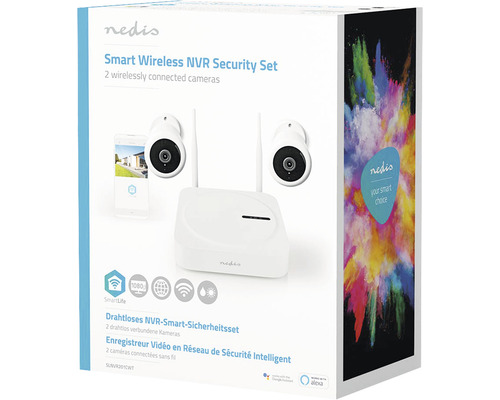 Set de securitate Nedis Smart Wireless NVR cu două camere conectate wireless în ambalaj