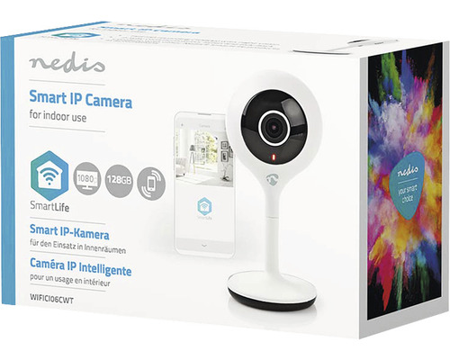 Cameră IP inteligentă Nedis pentru interior în ambalajul produsului