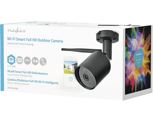 Ambalajul camerei de exterior Nedis WLAN Smart Full HD rezistentă la intemperii, cu carcasă metalică