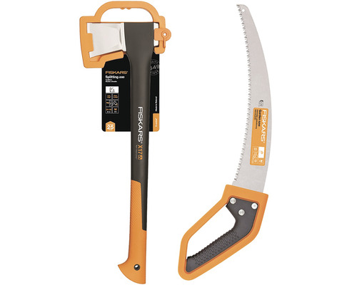 Set Fiskars topor pentru despicat X17 și fierăstrău SW37