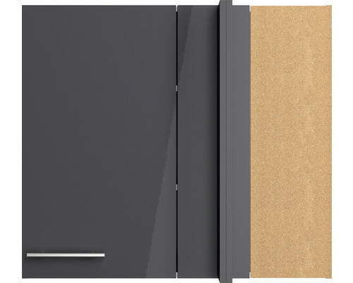 Detaliu dulap de bucătărie cu ușă gri și mâner argintiu