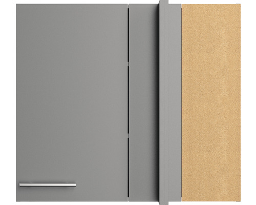 Detaliu dulap de baie gri cu mâner