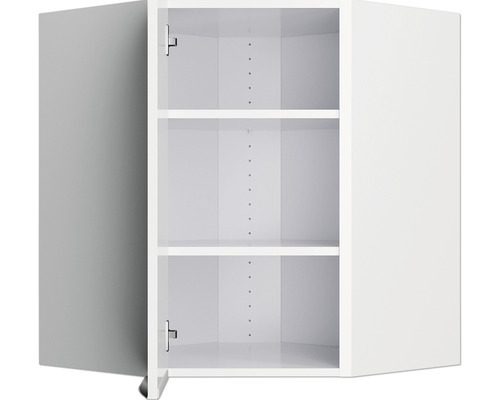 Dulap suspendat de colț deschis, alb, cu trei rafturi